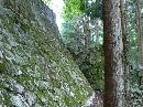 岩村城の苔むして重厚で曲線が美しい高石垣、