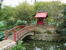 桜堂薬師（法明寺）境内に作庭された池の中に建立されている弁財天堂