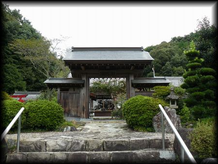蓮華寺参道石段から見上げた山門と石畳